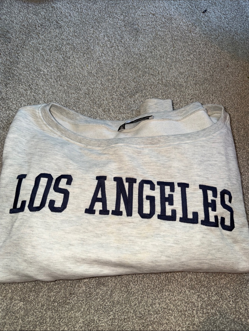 Primark Light Gray Crewneck off the shoulder  with Navy 'Los Angeles'